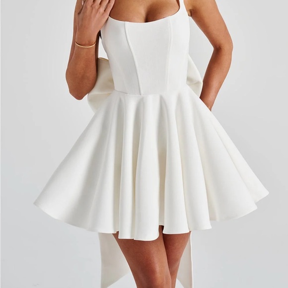 Rue White Mini Dress with Bow Detail - Picture 1 of 4